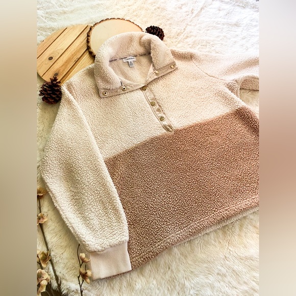 Calvin Klein Beige Sherpa Quarter Zip - Picture 1 of 4